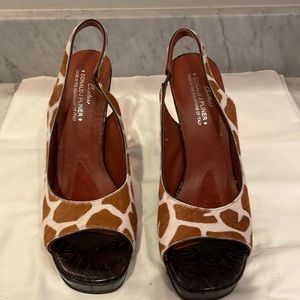 Donald J. Pliner Brown/White Leather Calf Hair Platform Slingback Pump Size 9